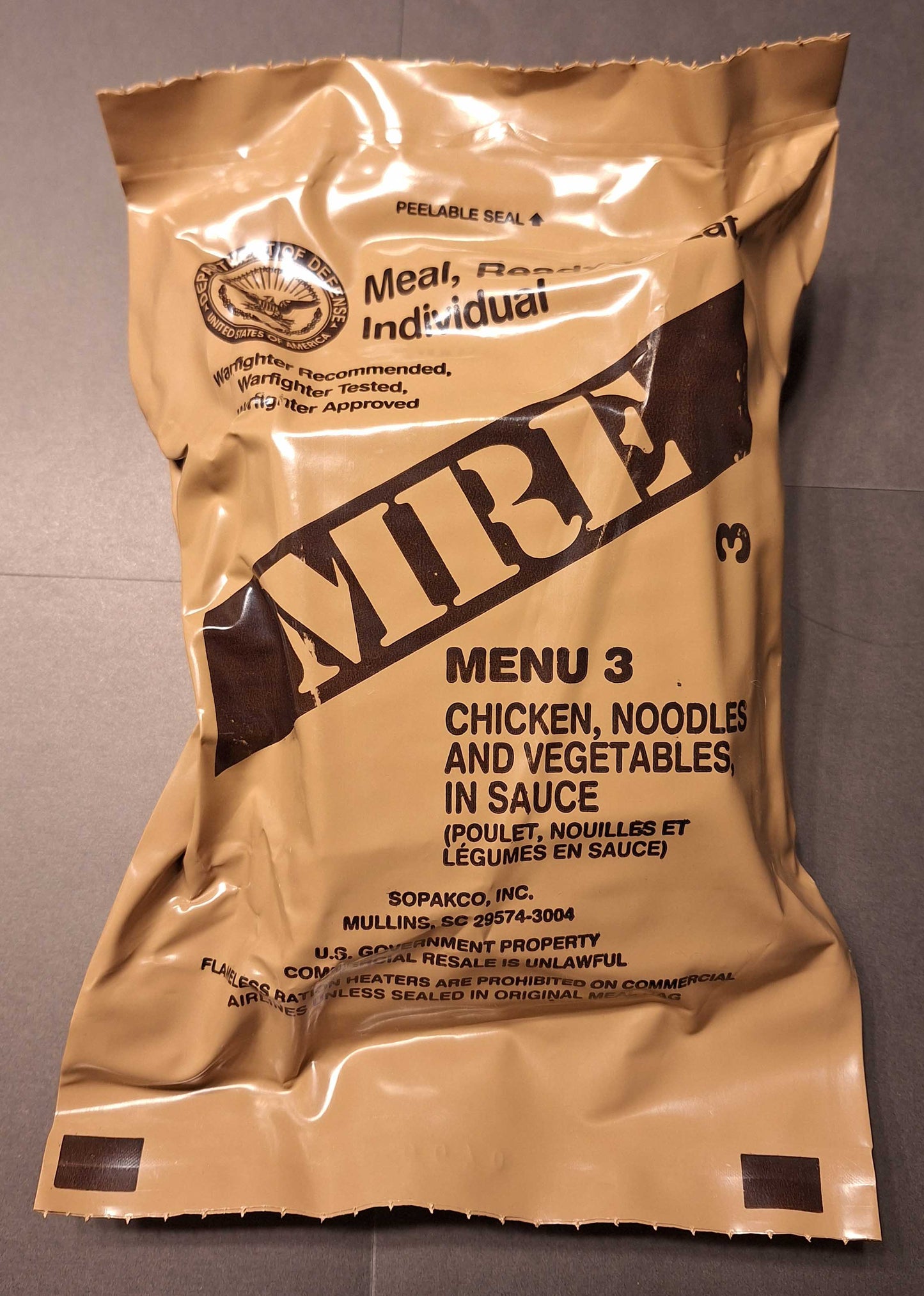 U.S. Military Meals, Ready to Eat, Individual (MREs)